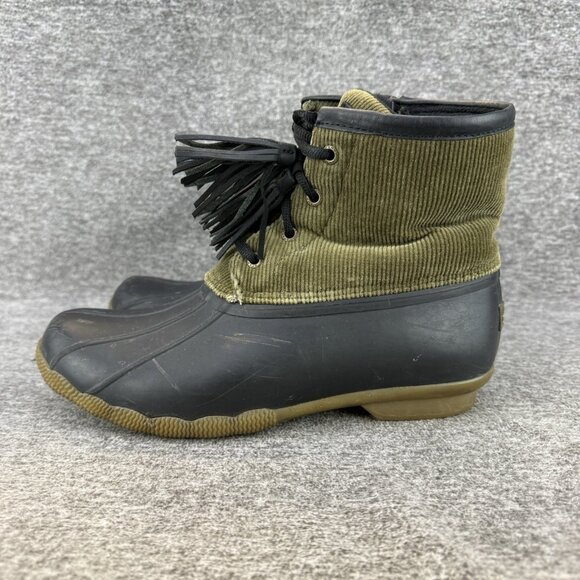 ✅Sperry Boots Womens 8 Saltwater Tassel Corduroy Duck Boot Olive Black NO INSOLE - Picture 8 of 10